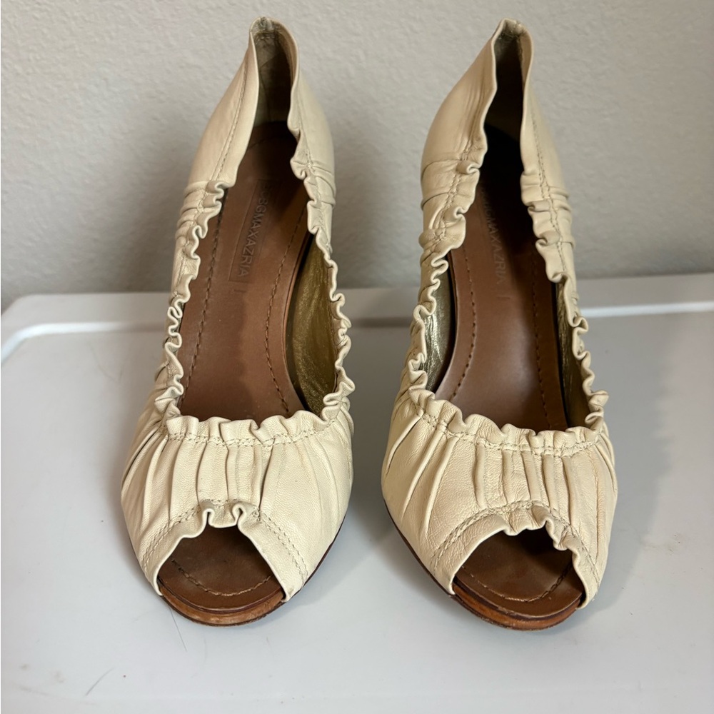 BCBGMaxAzria ruffle peep toe pump